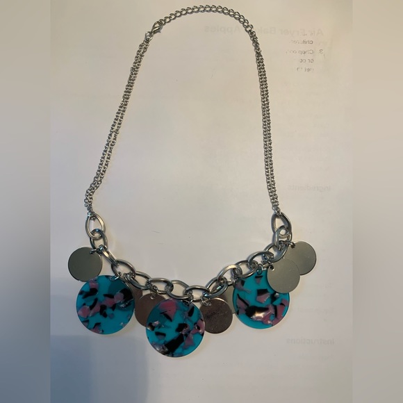 Acrylic Discs Silvertone Necklace - Picture 2 of 2